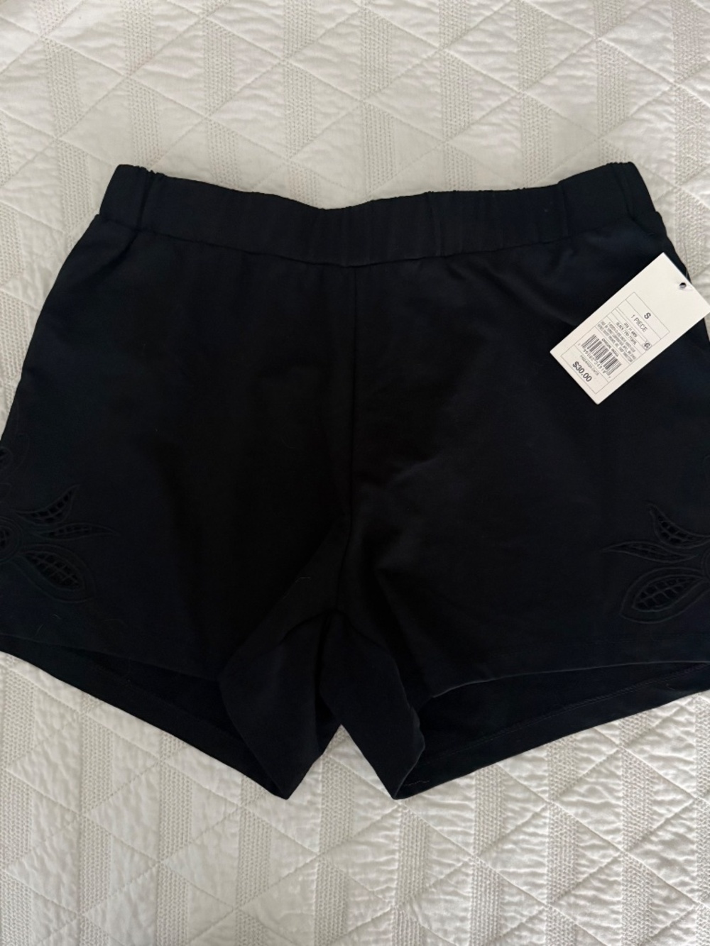 NWT A New Day Knit Eyelet Leisure Shorts Black Women's Size S